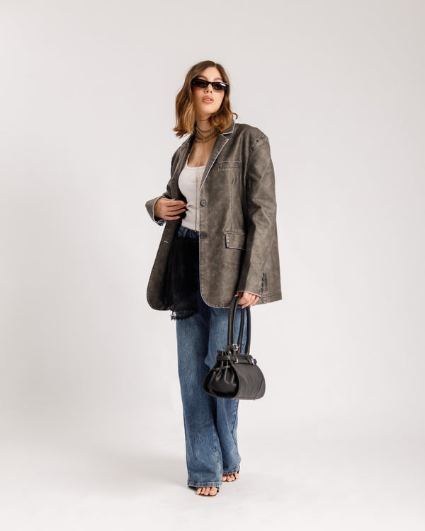 Blazer in finta pelle Grigia - PU2475