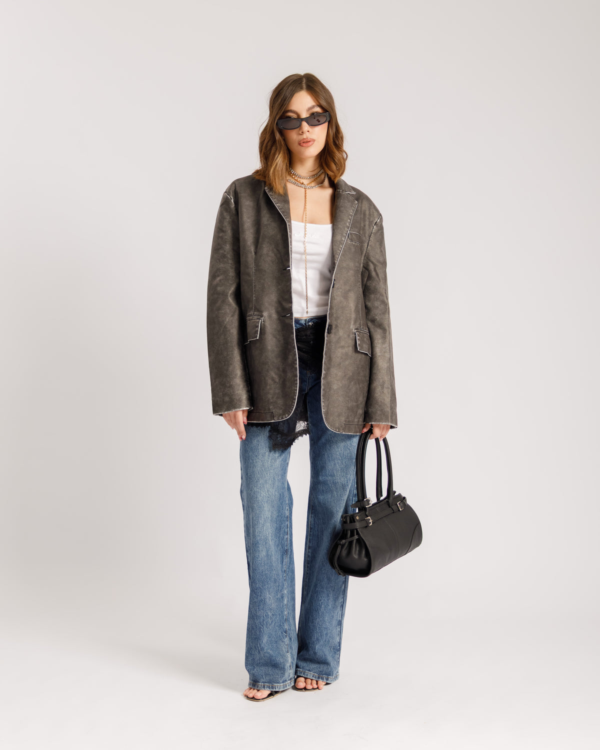 Blazer in finta pelle Grigia - PU2475