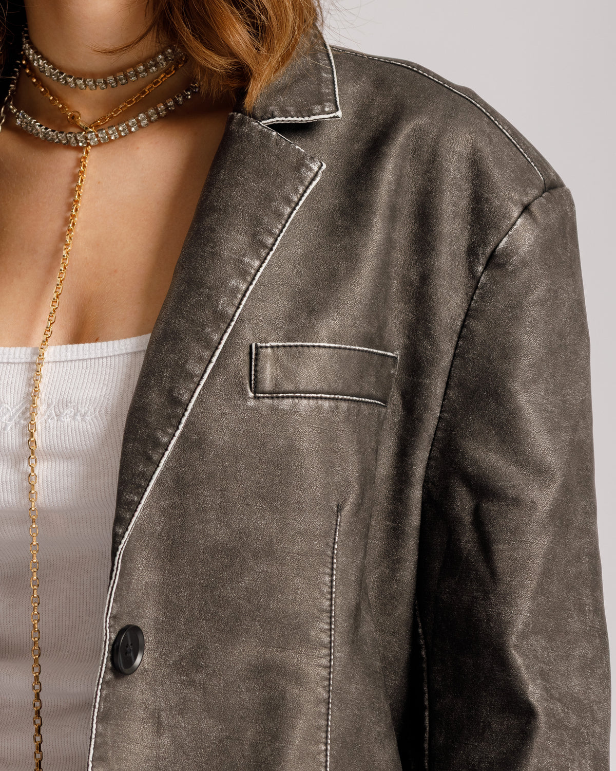 Blazer in finta pelle Grigia - PU2475