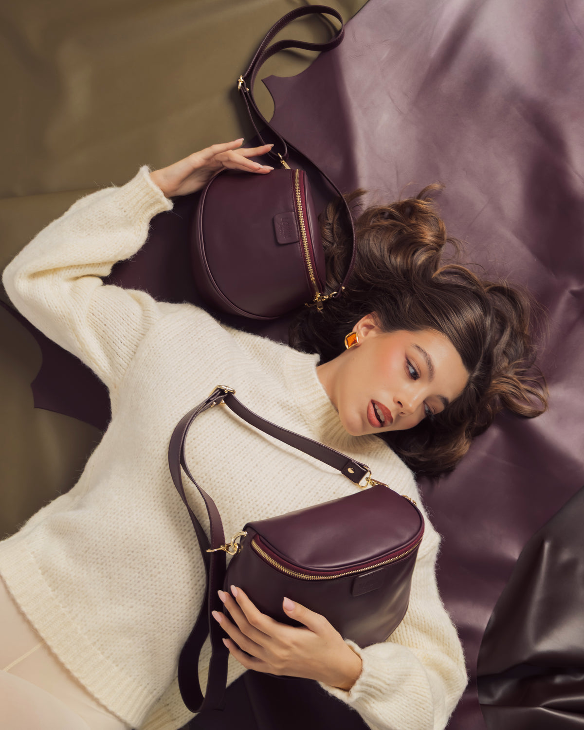 Borsa ISABELLA con tracolla in pelle PRUGNA - LOVING BAGS