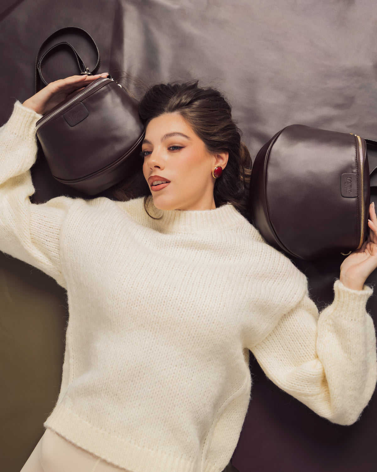 Borsa ISABELLA con tracolla in pelle TESTA DI MORO - LOVING BAGS