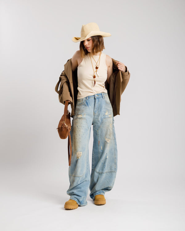 Jeans baggy effetto sporco - P13693