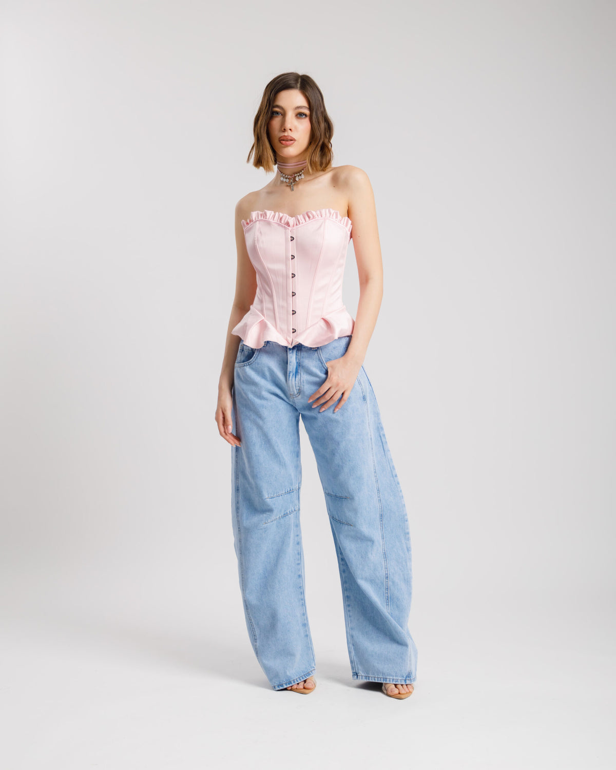 Corsetto in raso con volant - ST13797