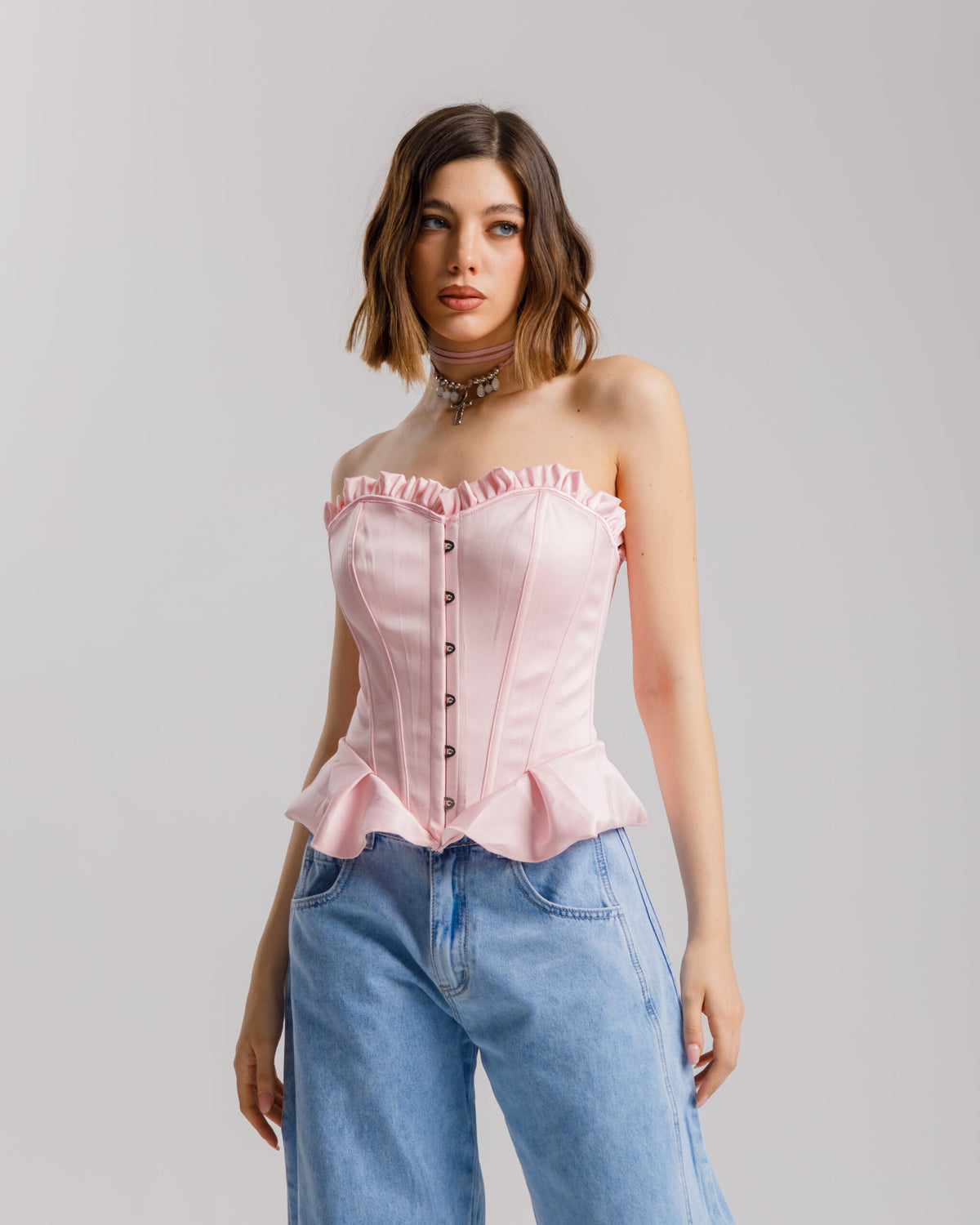 Corsetto in raso con volant - ST13797