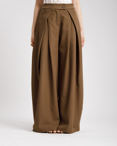 Pantaloni palazzo con pieghe MARRONE - KLL1