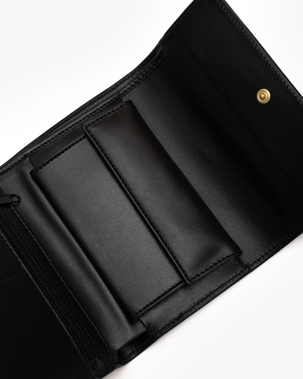 Portafoglio in pelle medio con patta nero - LOVING BAGS