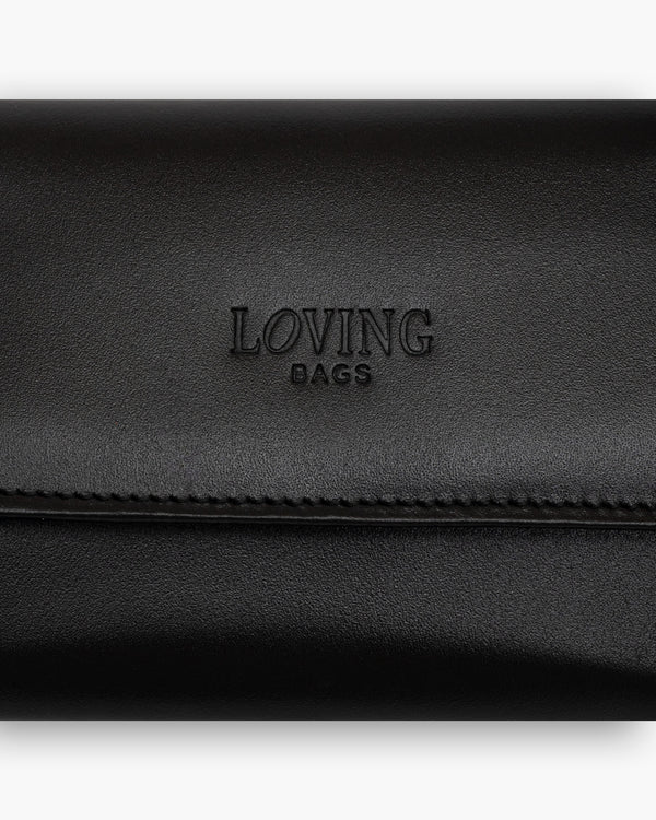 Portafoglio in pelle medio con patta nero - LOVING BAGS