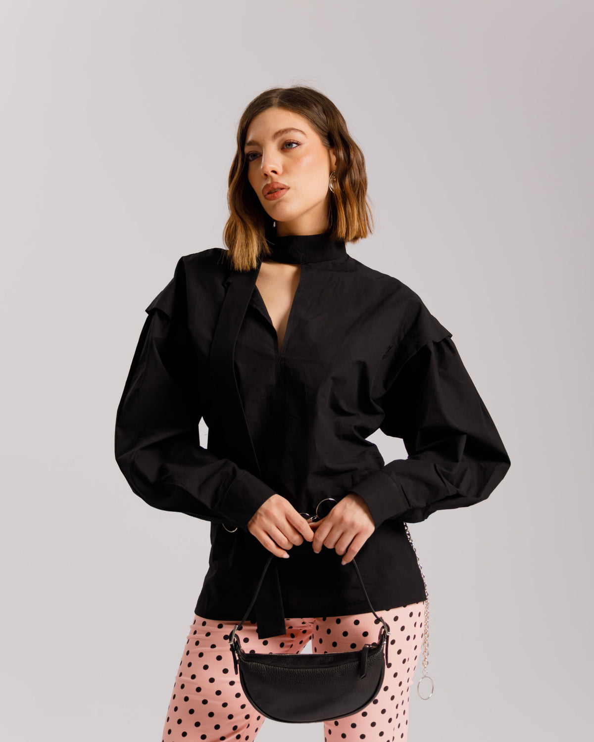 Camicia in cotone con foulard - H13757