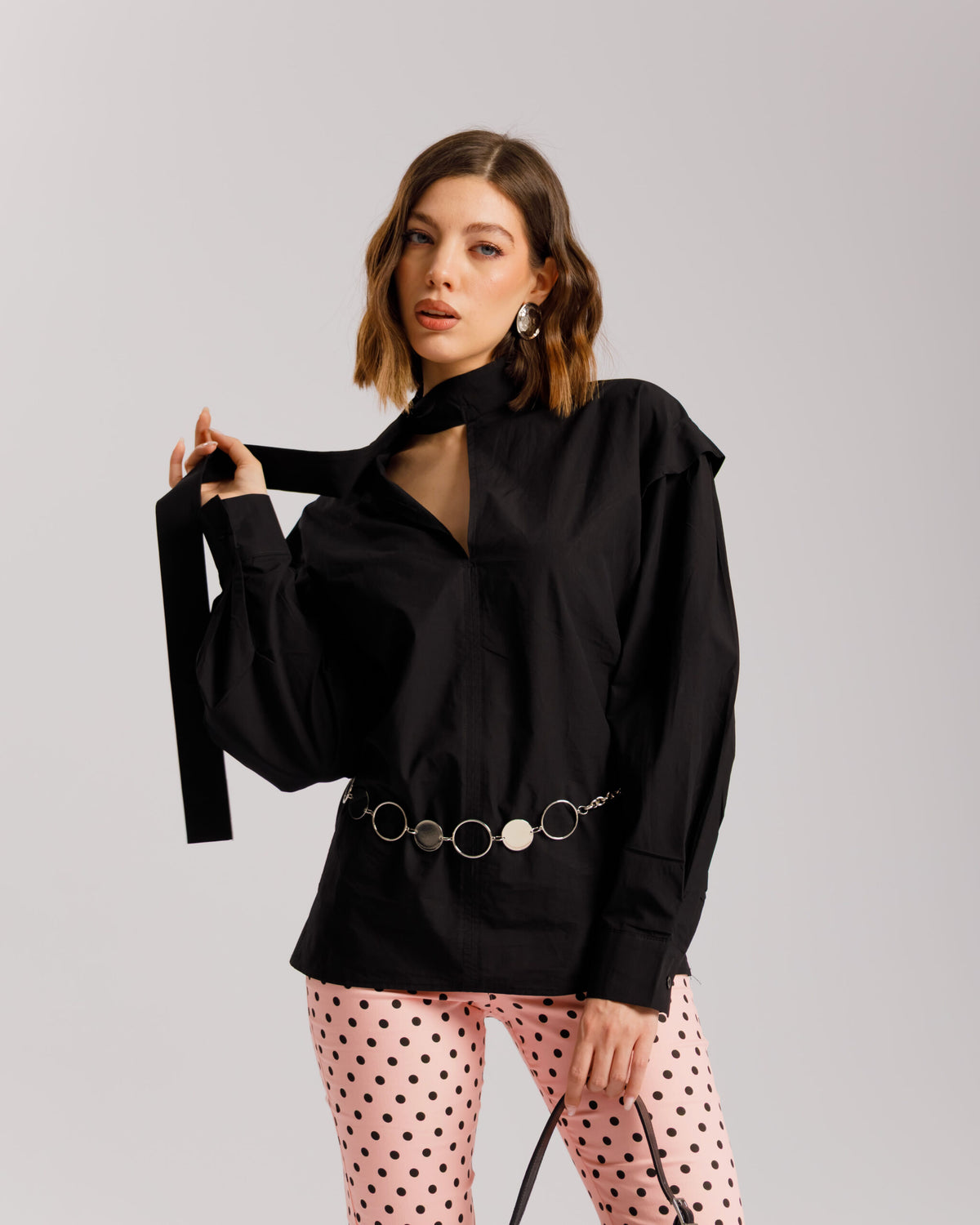 Camicia in cotone con foulard - H13757