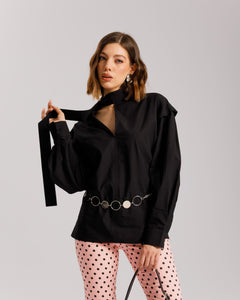 Camicia in cotone con foulard - H13757