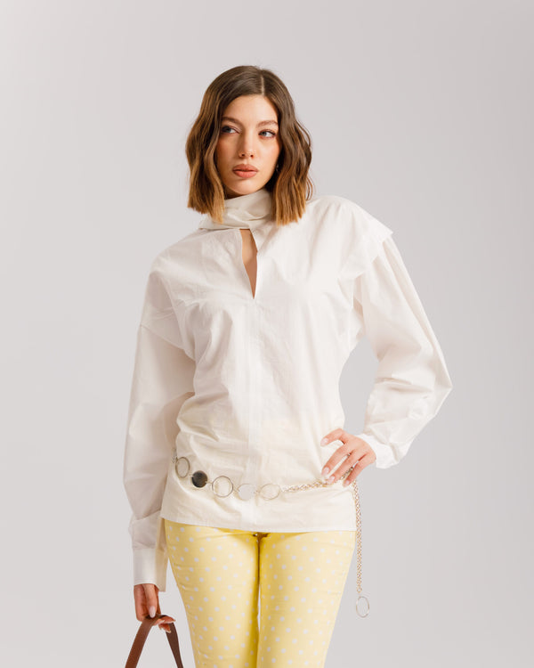 Camicia in cotone con foulard - H13757
