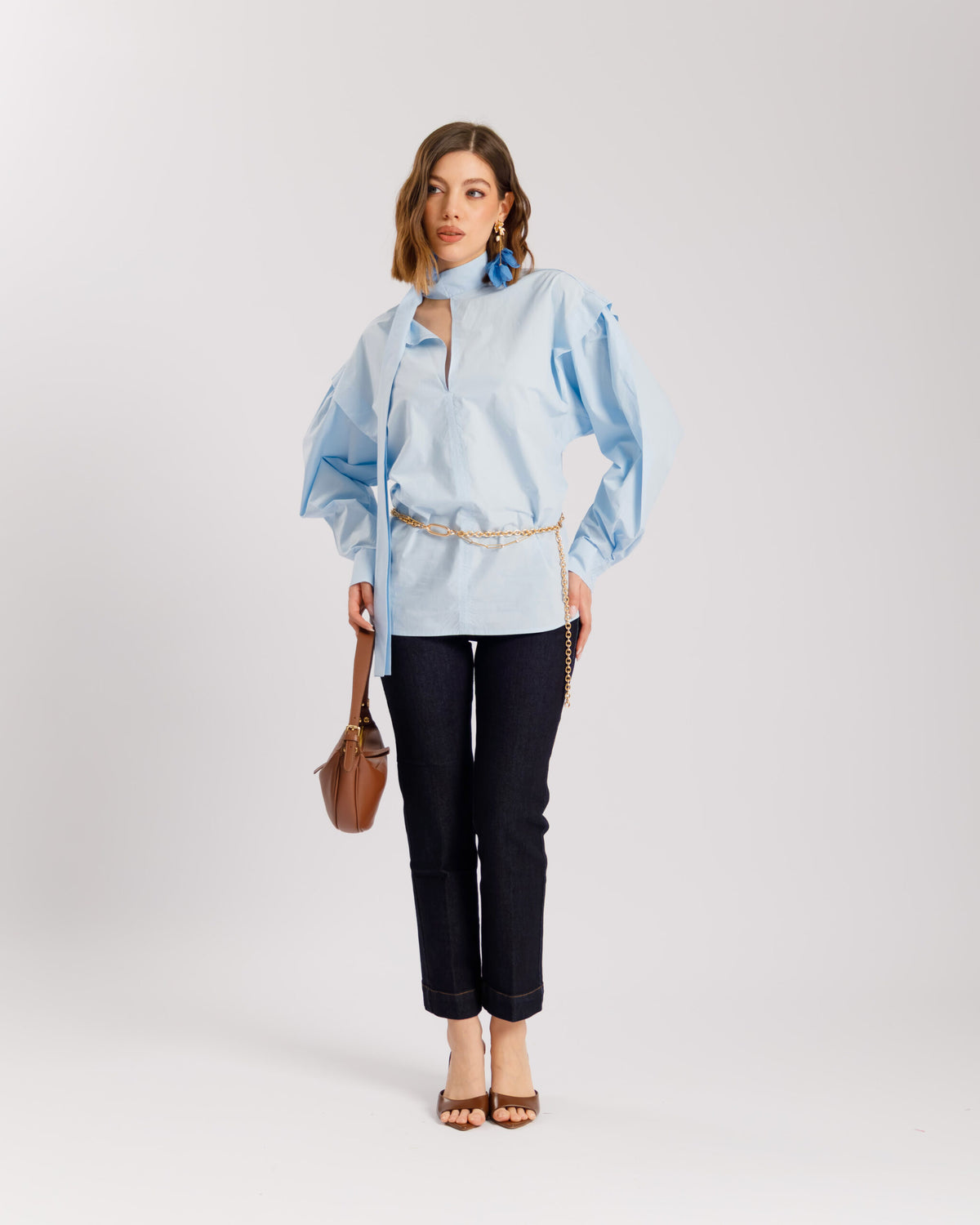 Camicia in cotone con foulard - H13757