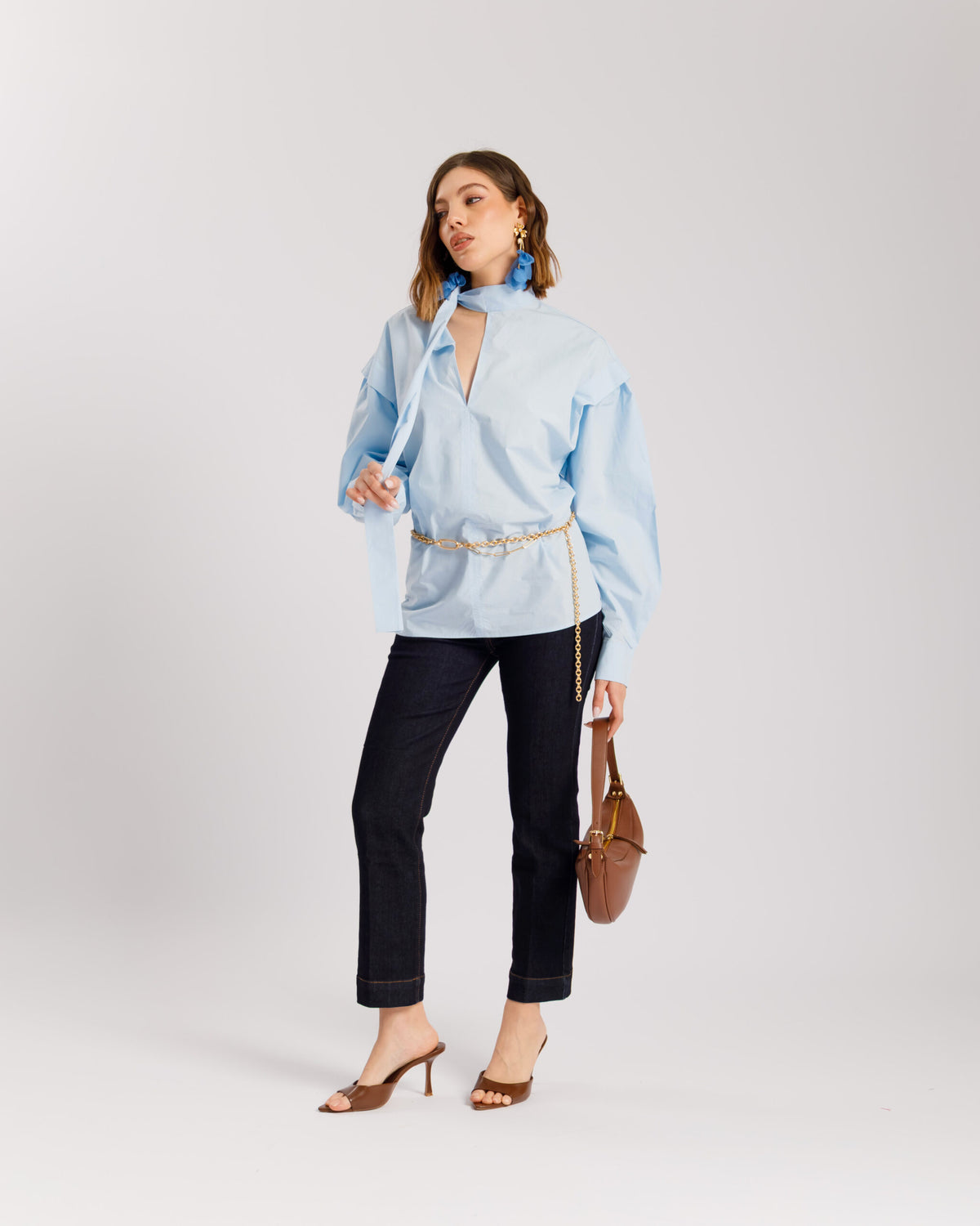 Camicia in cotone con foulard - H13757
