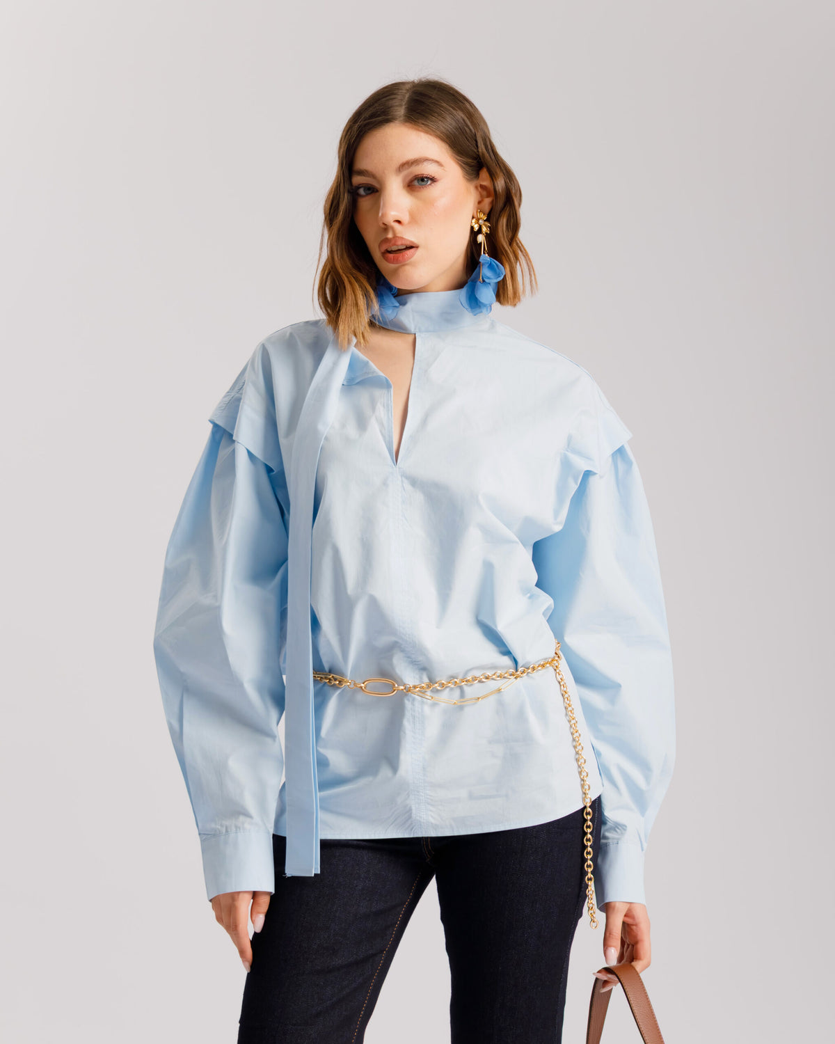 Camicia in cotone con foulard - H13757
