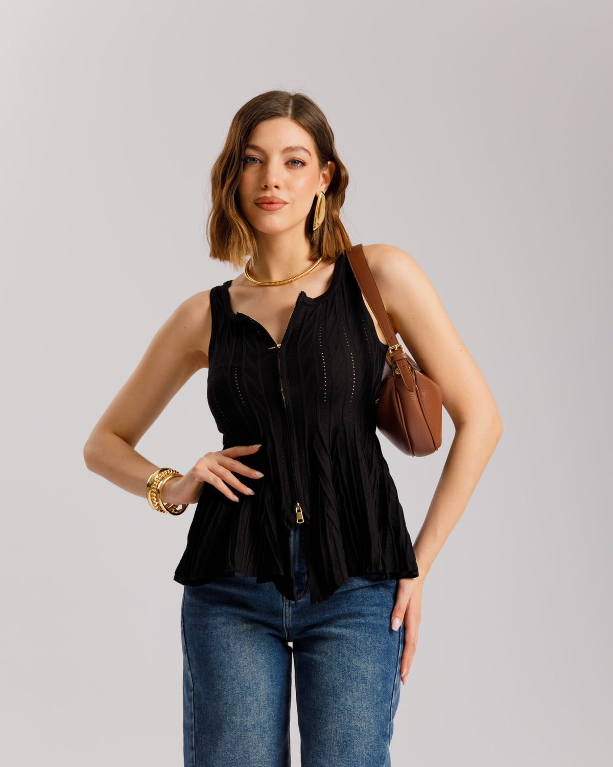 Top increspato con zip - PL11137