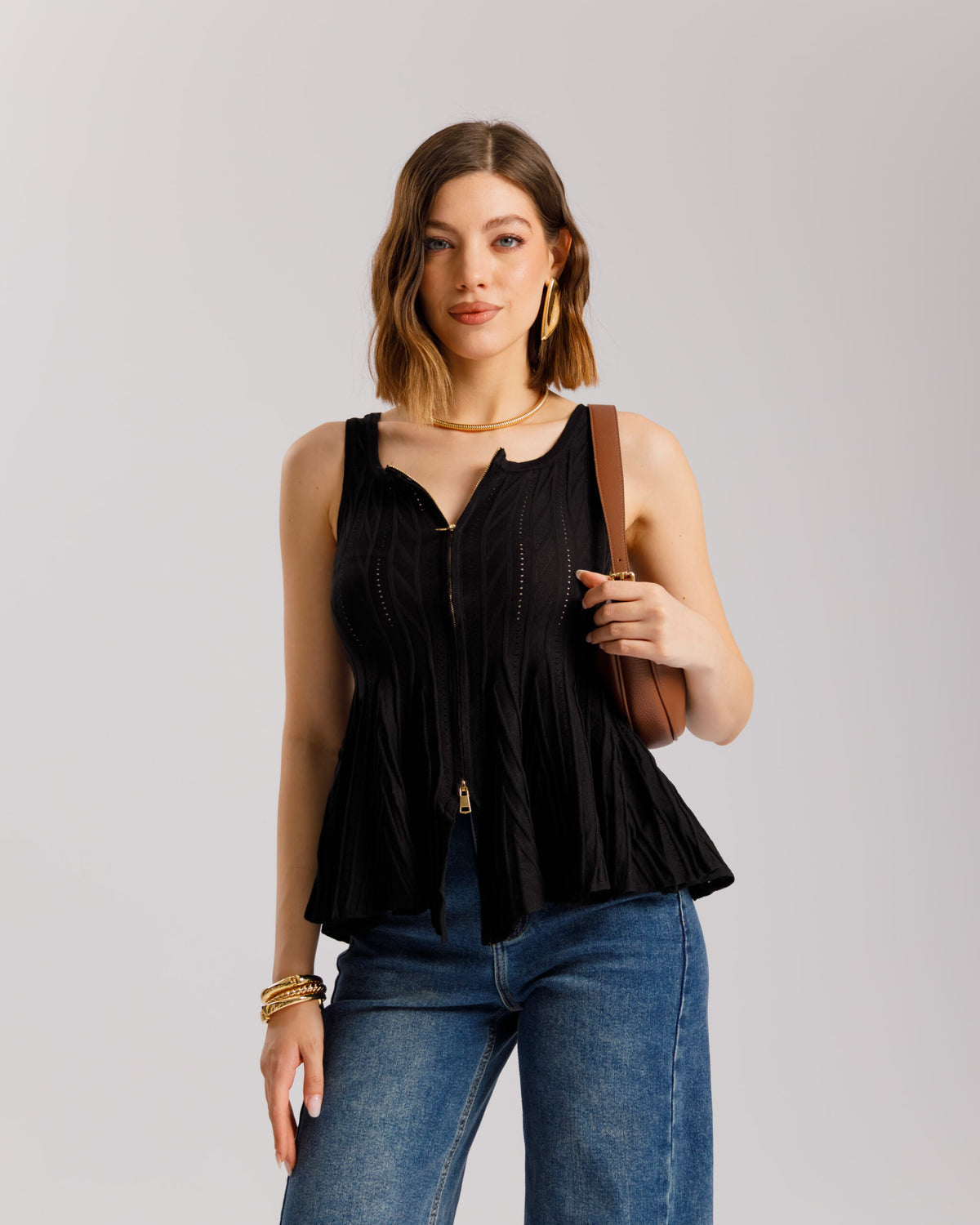 Top increspato con zip - PL11137