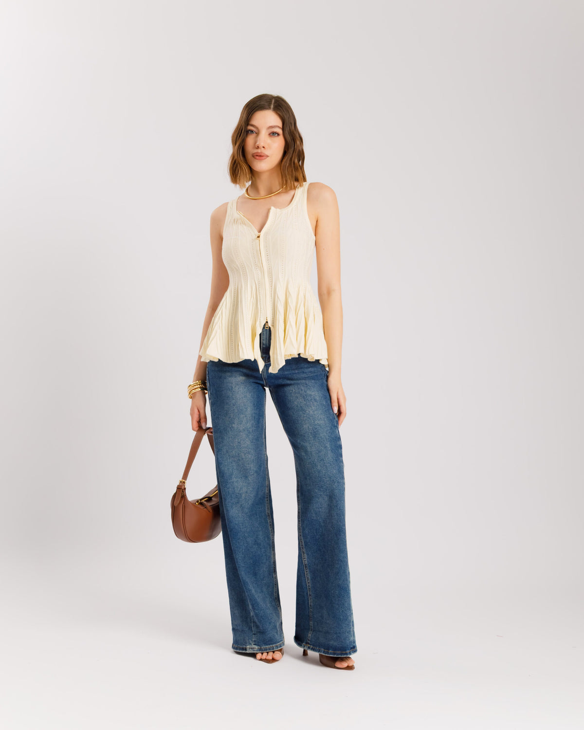 Top increspato con zip - PL11137