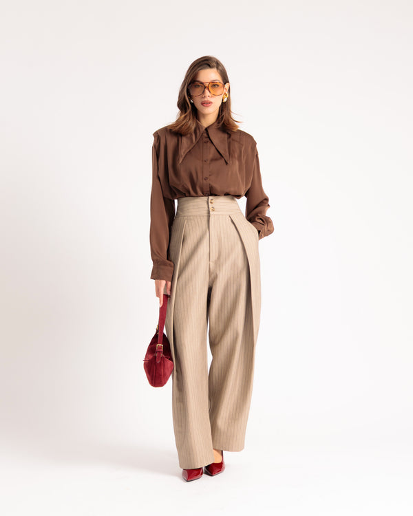 Pantalon à pinces à rayures tennis TAUPE - U3162