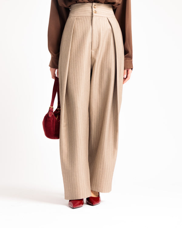 Pantalon à pinces à rayures tennis TAUPE - U3162