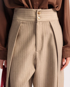 Pantalon à pinces à rayures tennis TAUPE - U3162