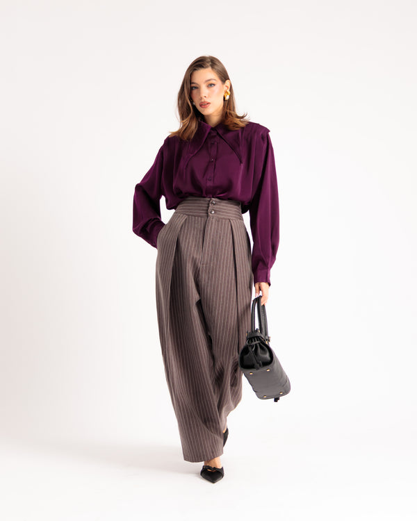 Pantalon à pinces à rayures tennis MARRON - U3162