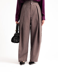 Pantaloni riprese gessati MARRONE - U3162