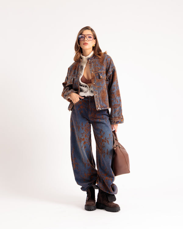 Jean barrel fit floqué - L1002