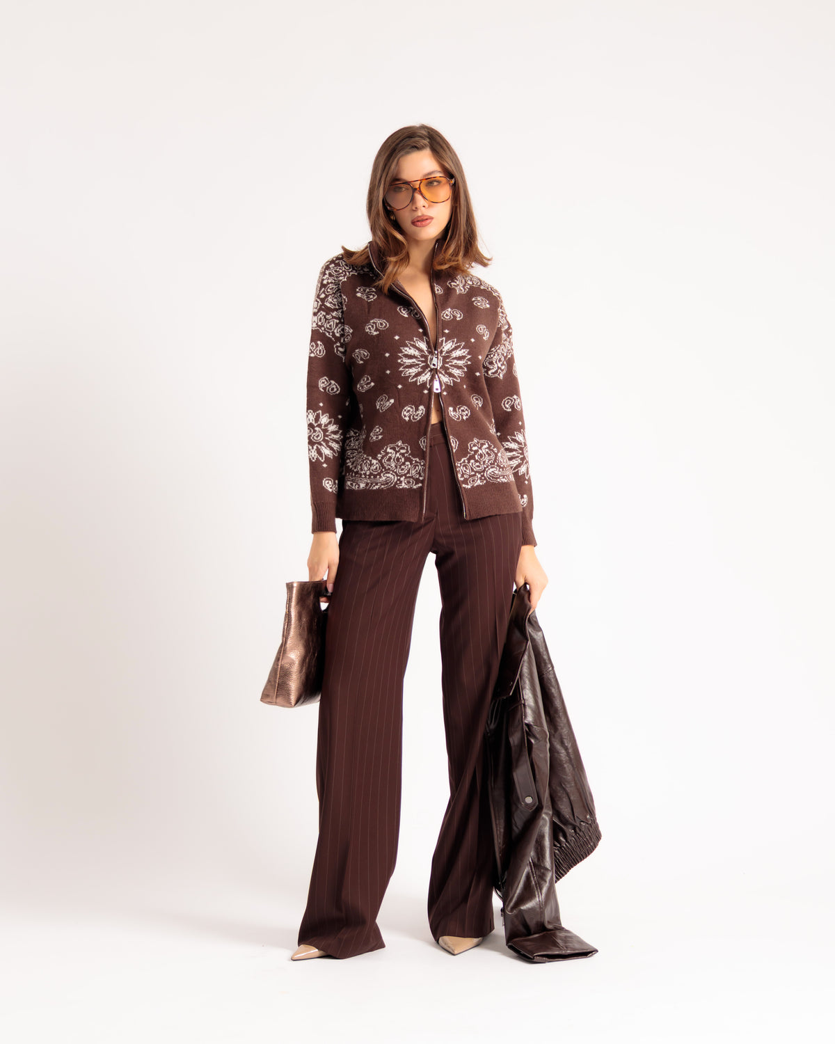 Cardigan zip bandana MARRONE - AT9637