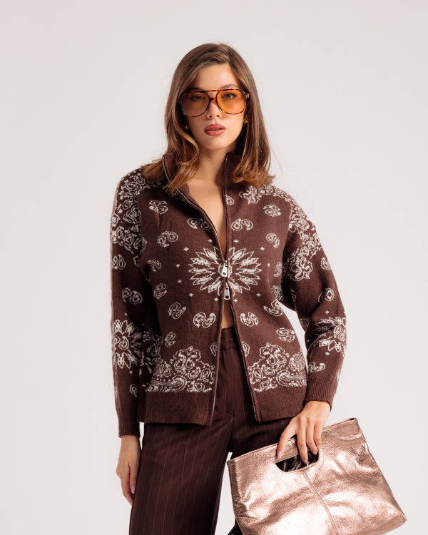 Cardigan zippé bandana MARRON - AT9637