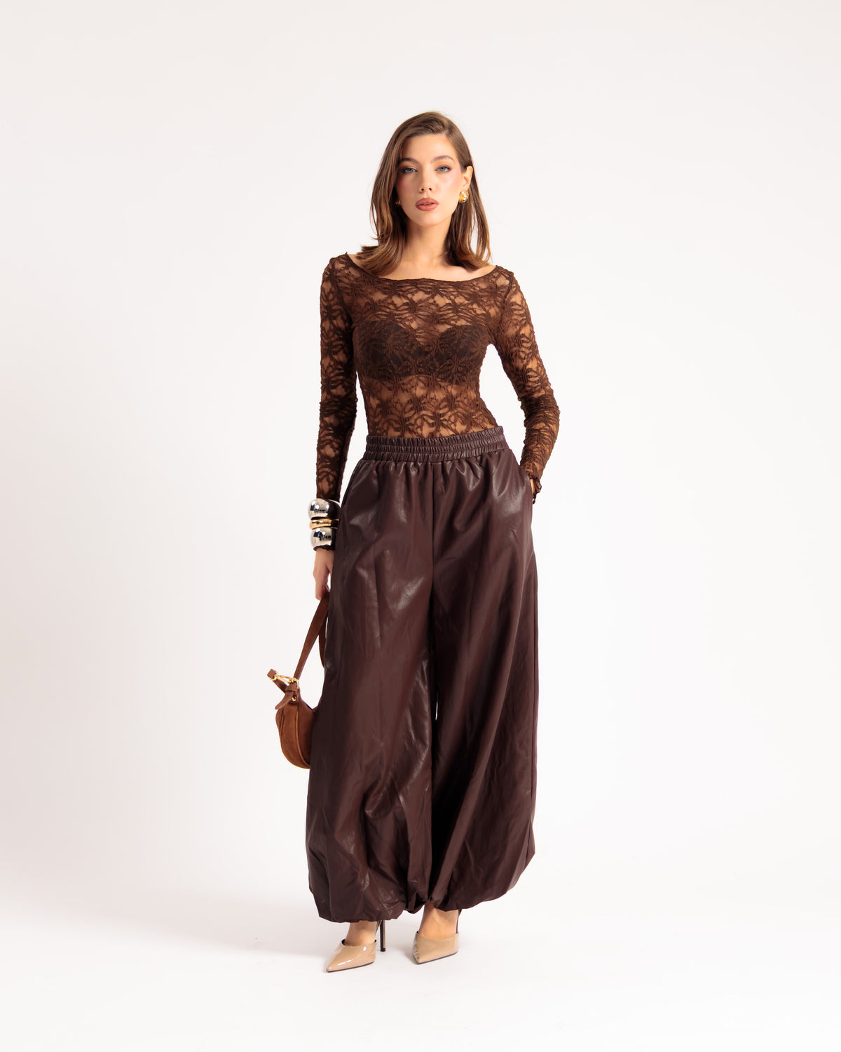 Pull en dentelle MARRON - H17013