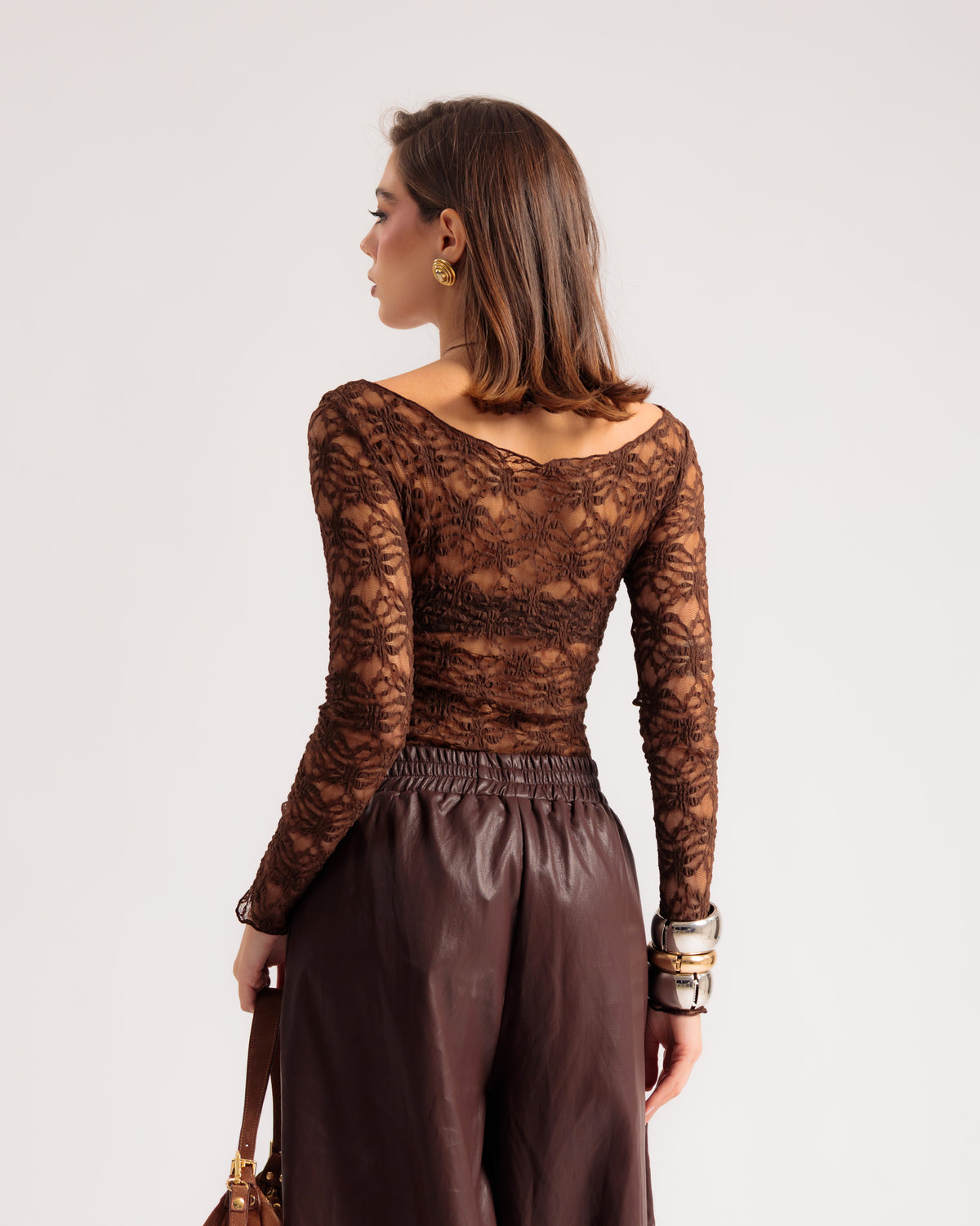Pull en dentelle MARRON - H17013