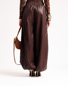 Pantalon ballon en similicuir MARRON - U70623