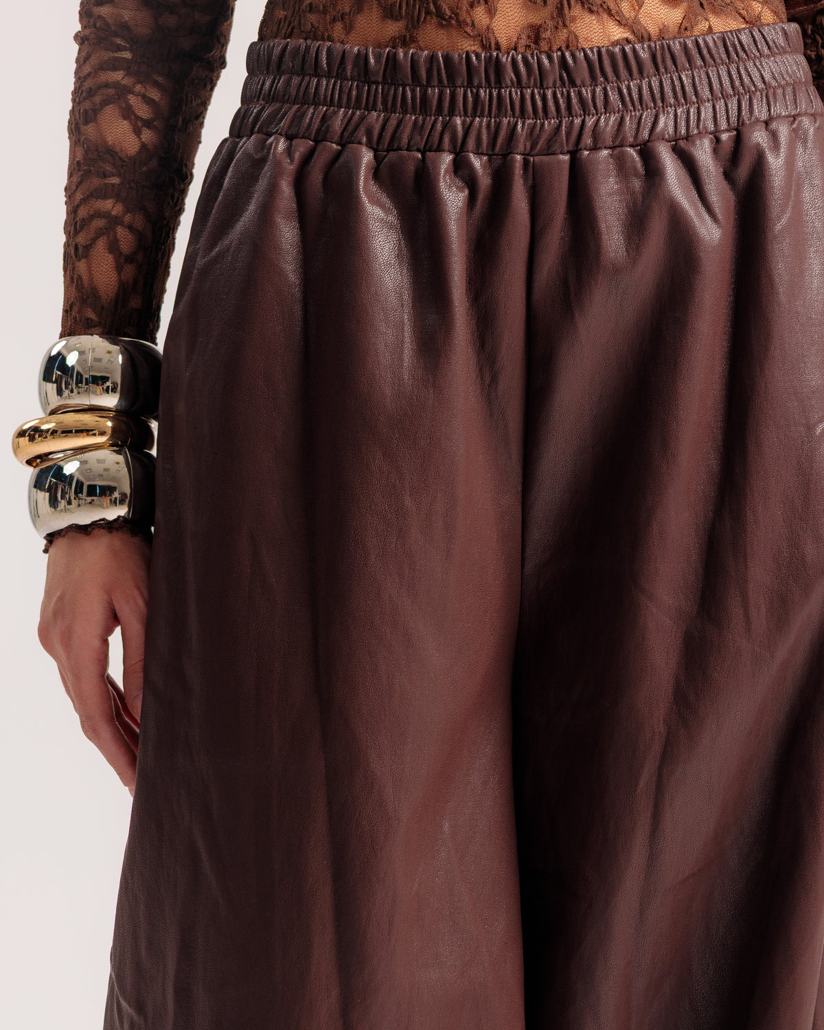 Pantalon ballon en similicuir MARRON - U70623