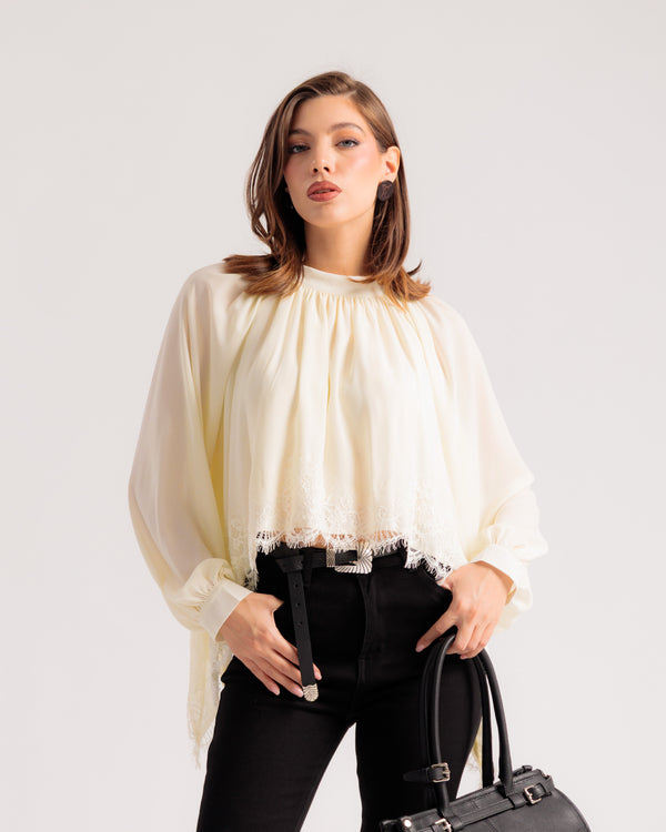 Chemise à col et dentelle - H16690