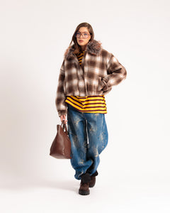 Bomber a quadri MARRONE - U90602