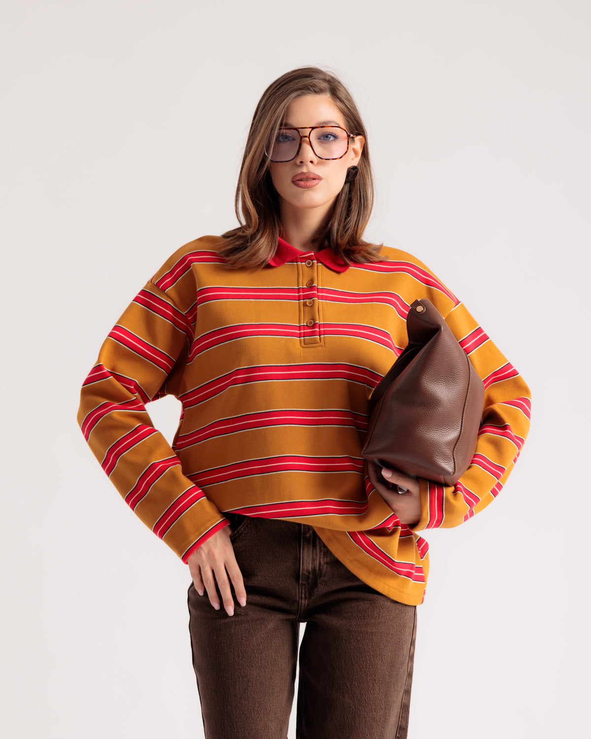 Pull polo oversize à rayures - H12912