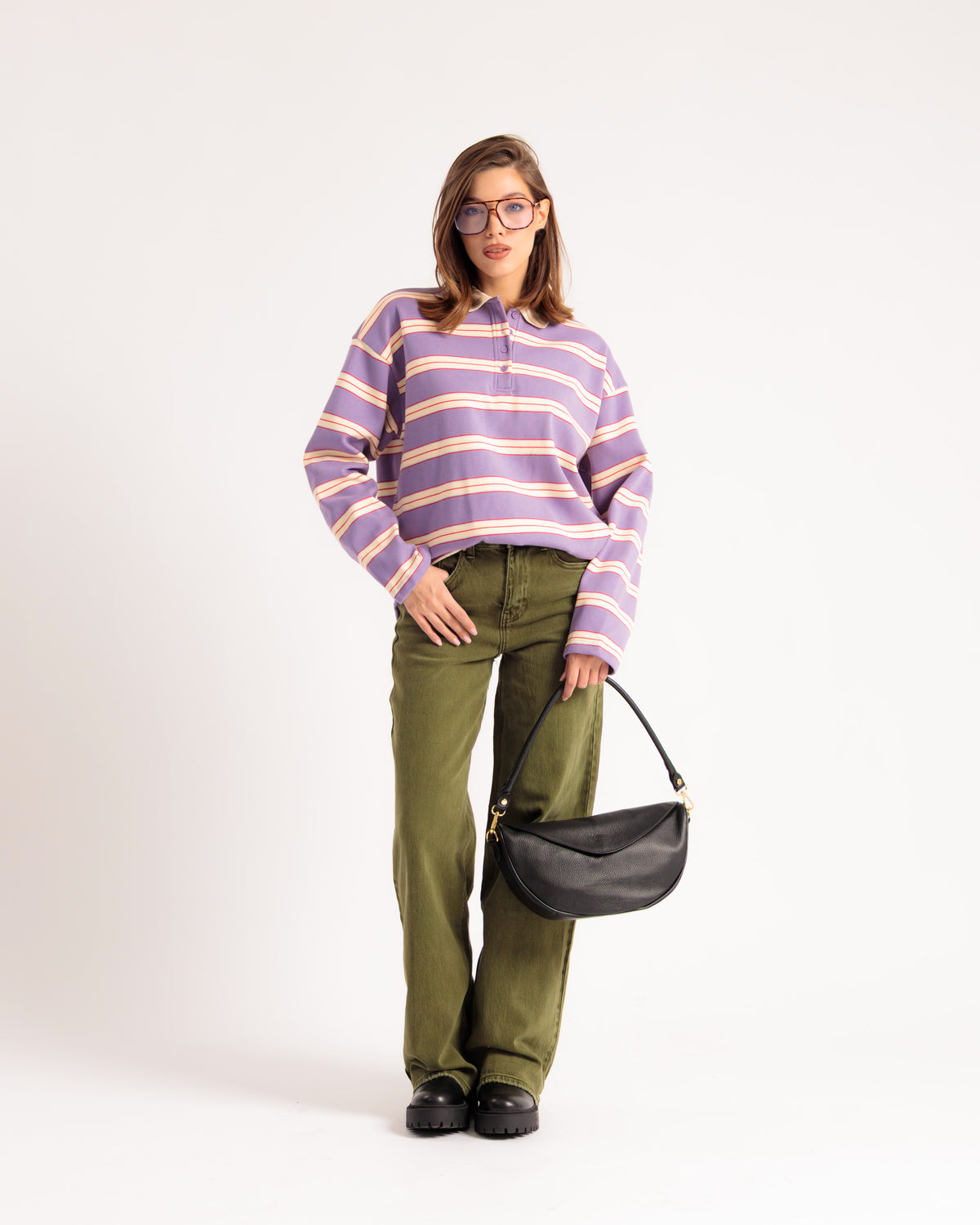 Pull polo oversize à rayures - H12912