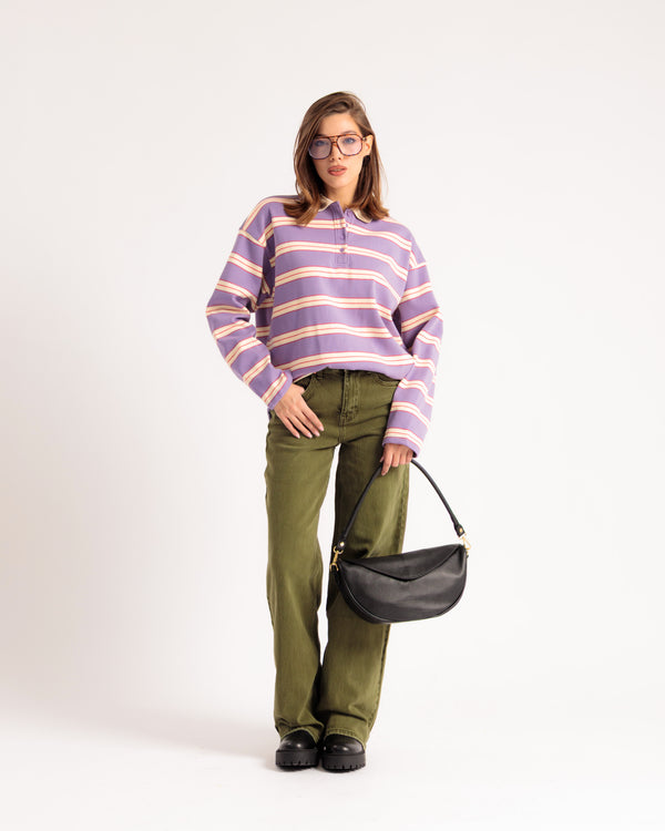 Pull polo oversize à rayures - H12912