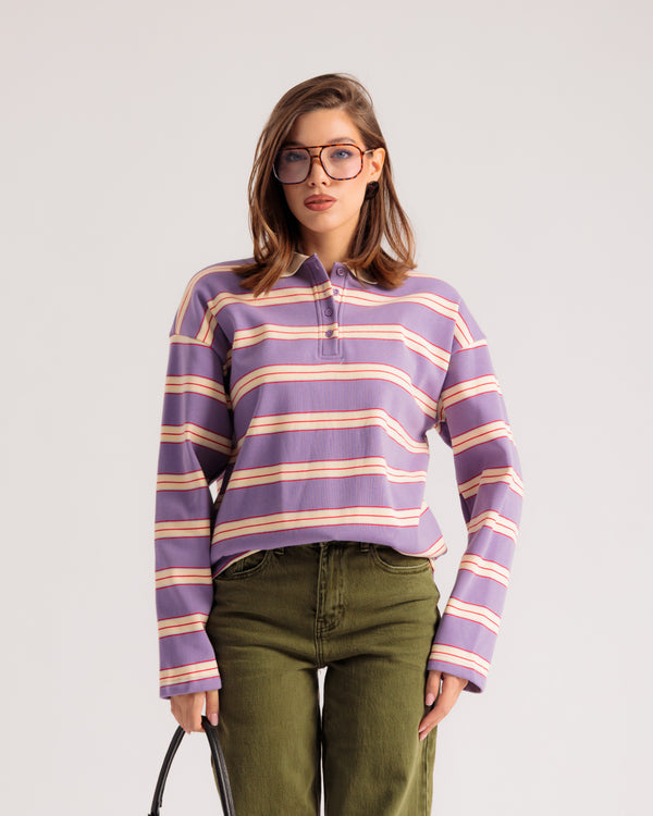 Pull polo oversize à rayures - H12912