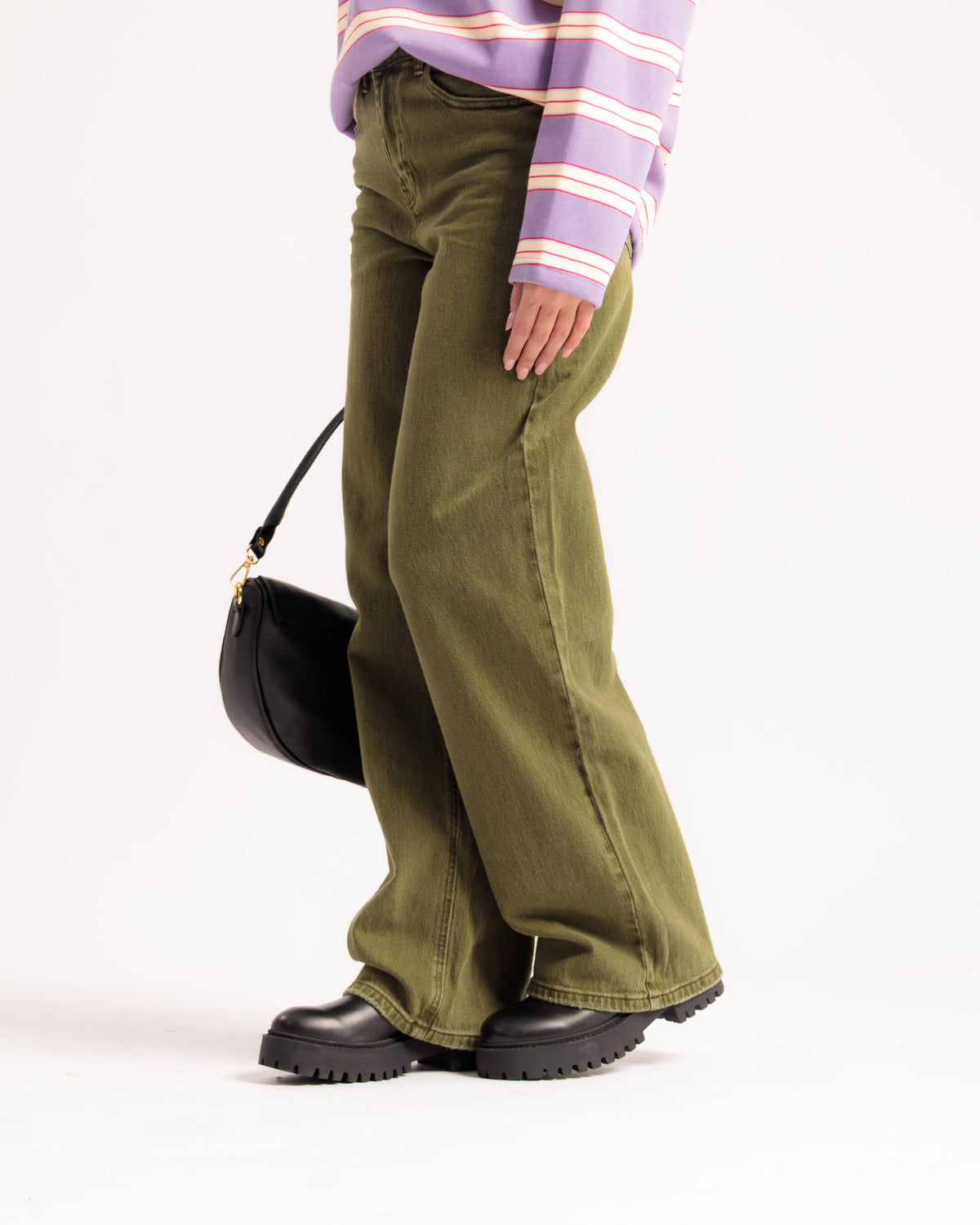 Jeans wide leg VERDE MILITARE - H5800-8