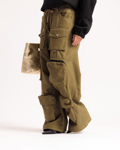 Jeans cargo tasconi VERDE MILITARE - P16722