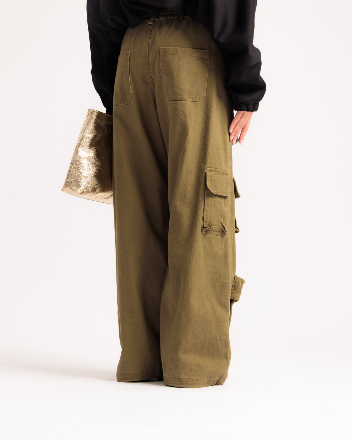 Jeans cargo tasconi VERDE MILITARE - P16722