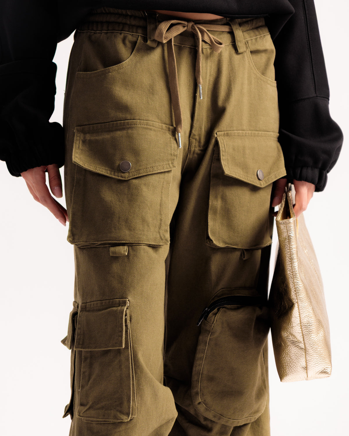 Jeans cargo tasconi VERDE MILITARE - P16722
