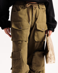 Jeans cargo tasconi VERDE MILITARE - P16722
