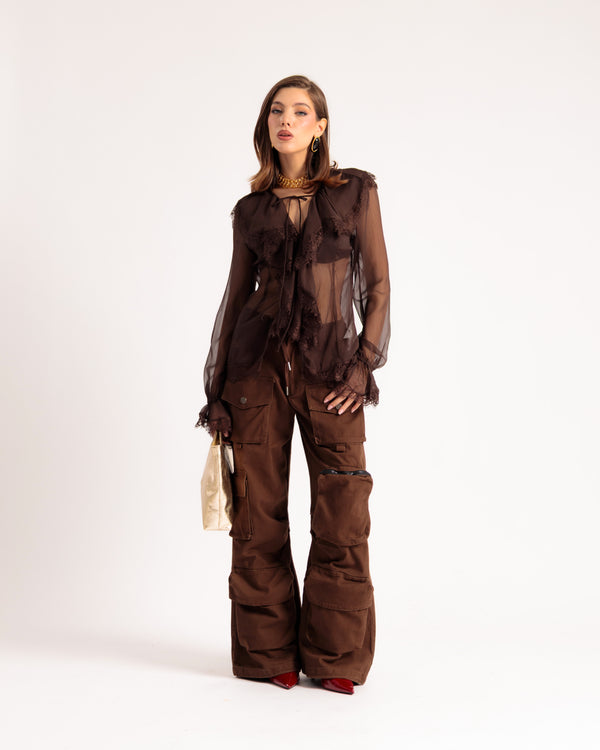 Chemise transparente décolletée MARRON - U70650