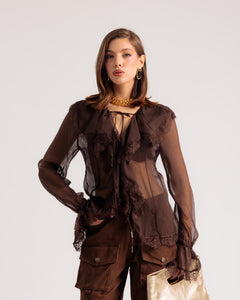Chemise transparente décolletée MARRON - U70650