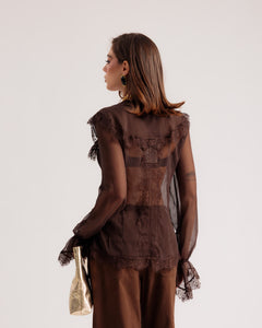 Chemise transparente décolletée MARRON - U70650