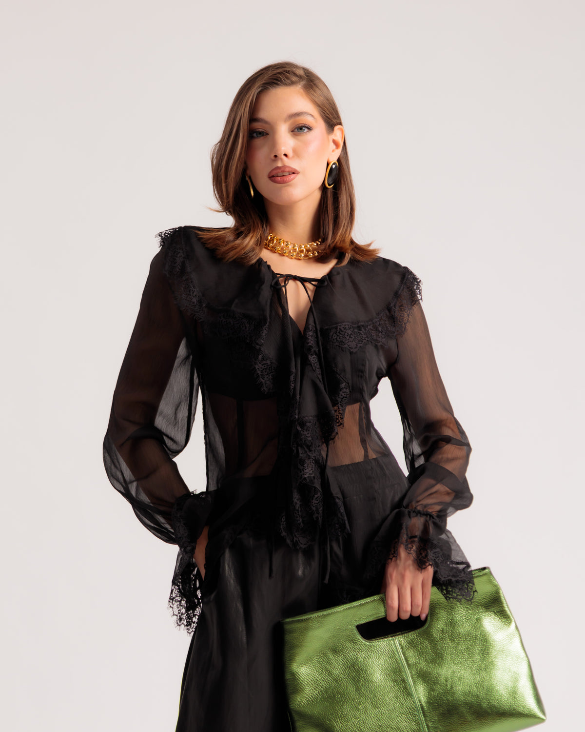 Chemise transparente décolletée NOIRE - U70650