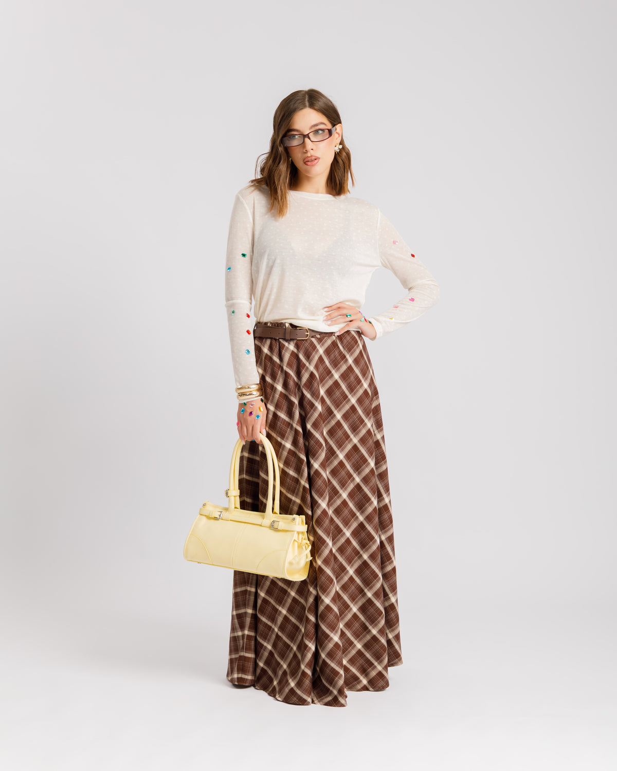Gonna lunga tartan MARRONE - 1156