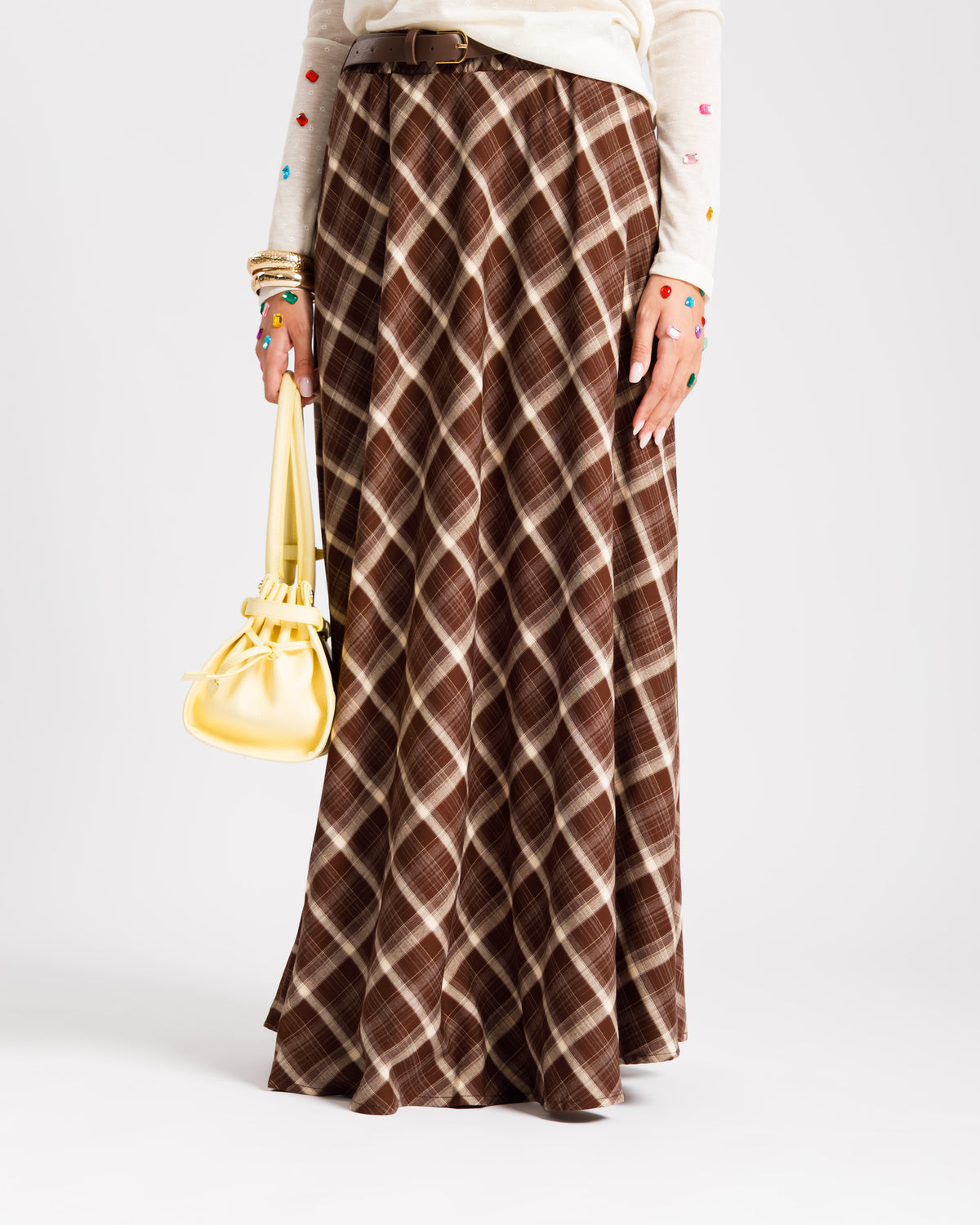 Gonna lunga tartan MARRONE - 1156
